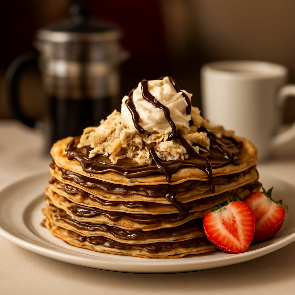 Halva Nutella Pancake — Hot Nutella, premium halva shreds and a crown of fresh whipped cream.
