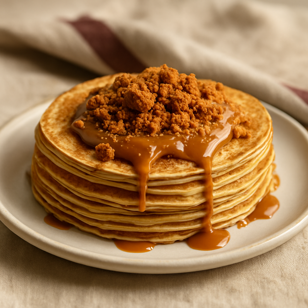 Lotus Pancake — Rich Lotus Biscoff spread with coarsely crushed Lotus cookies.