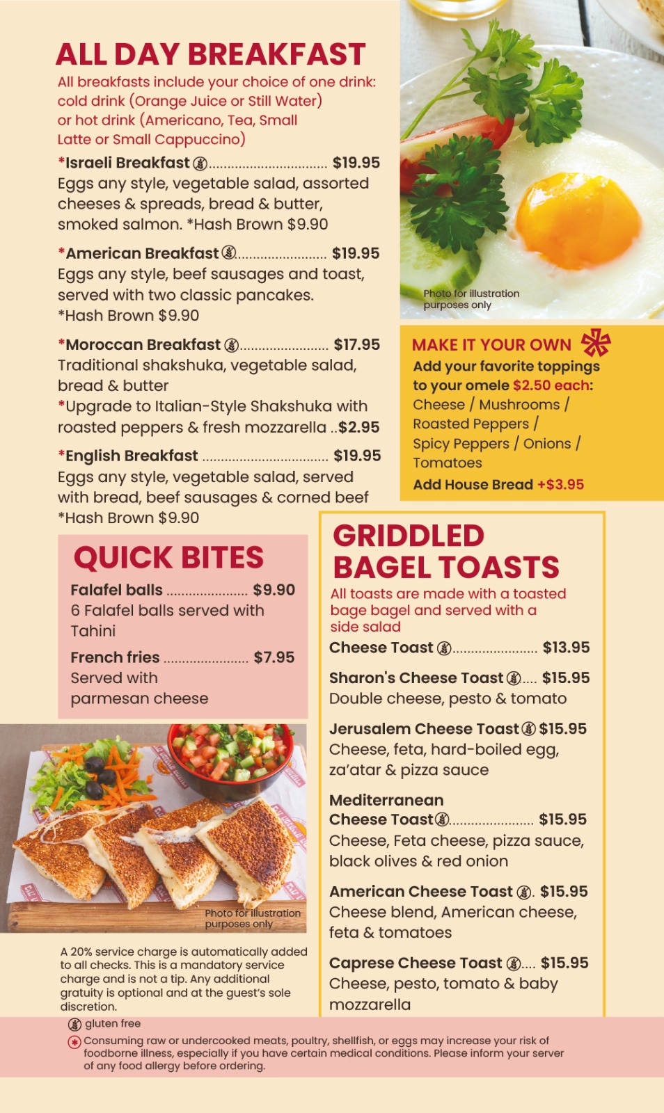 Printed menu page 2: All Day Breakfast & Bagel Toasts