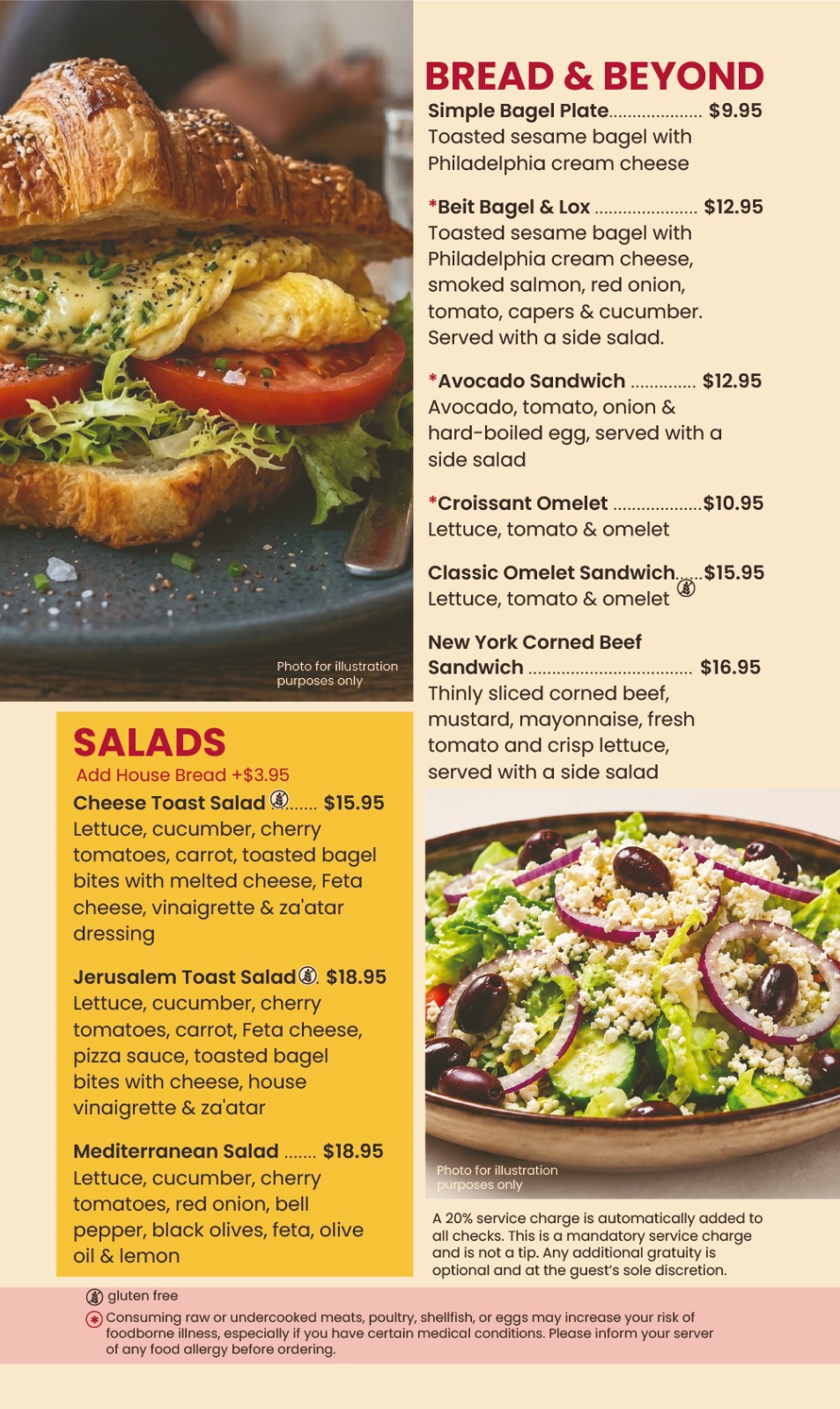 Printed menu page 3: Bread & Beyond & Salads