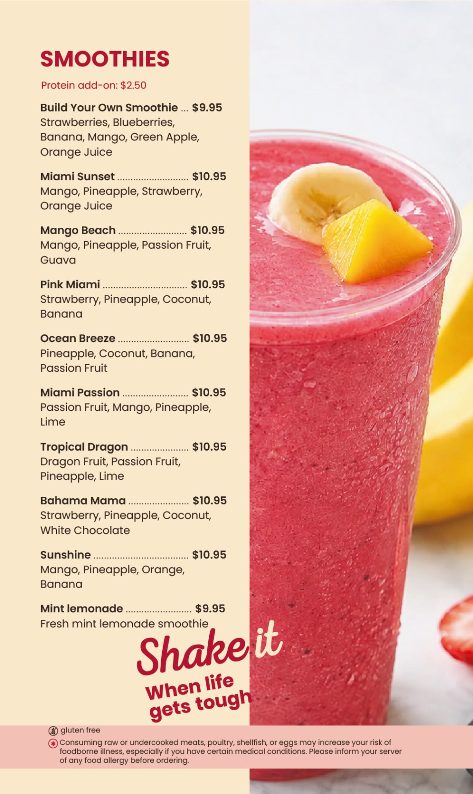 Printed menu page 9: Smoothies